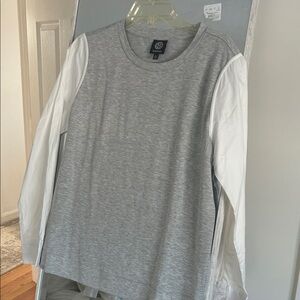 Bobeau Heather Gray and White Long Sleeve Top